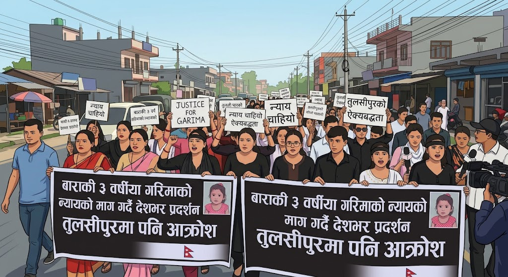 बाराकी ३ वर्षीया गरिमाको न्यायको माग गर्दै देशभर प्रदर्शन, तुलसीपुरमा पनि आक्रोश